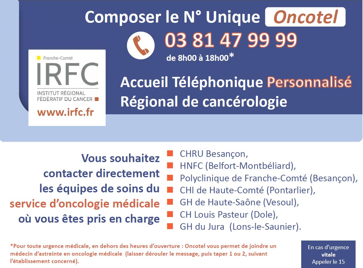 ONCOTEL 03 81 47 99 99 N°Unique oncologie médicale 